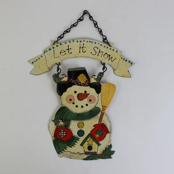 Vintage "Let It Snow" Snowman Metal Wall-Hanging, 11" Tall 