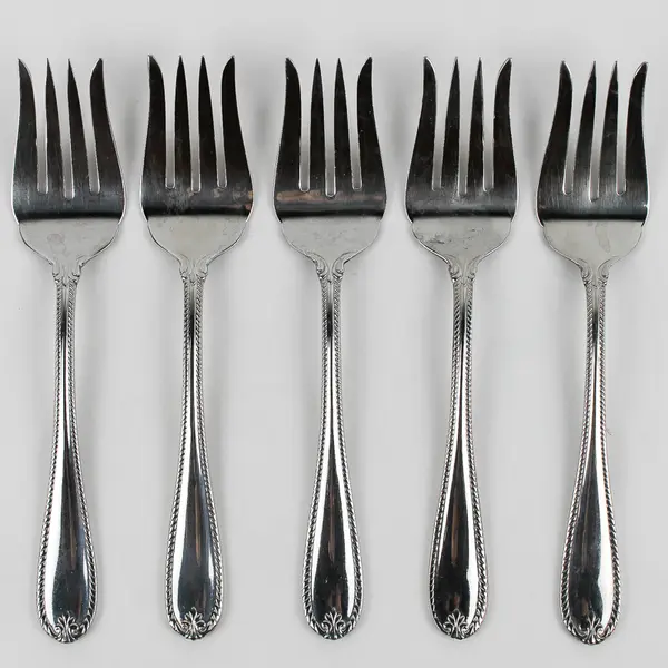 Lot Of 5 Lenox Tudor Bead-Augusta (Stainless) Flatware Cold Meat Serving Forks
