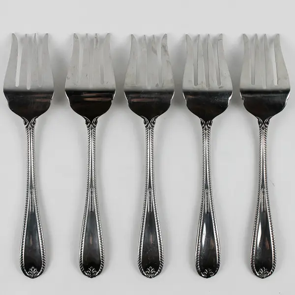 Lot Of 5 Lenox Tudor Bead-Augusta (Stainless) Flatware Cold Meat Serving Forks