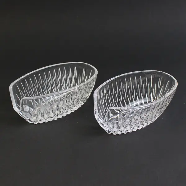 Lot Of 2 Princess House Highlights Pattern Clear Glass Spoon Holder 5.5" Long