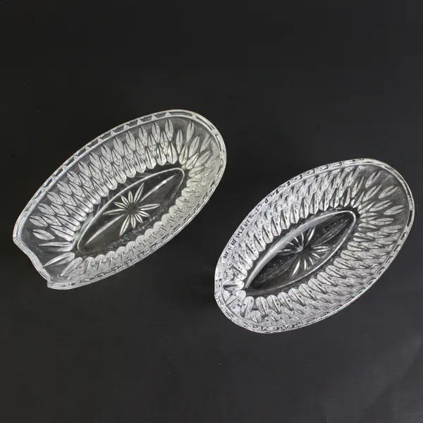 Lot Of 2 Princess House Highlights Pattern Clear Glass Spoon Holder 5.5" Long