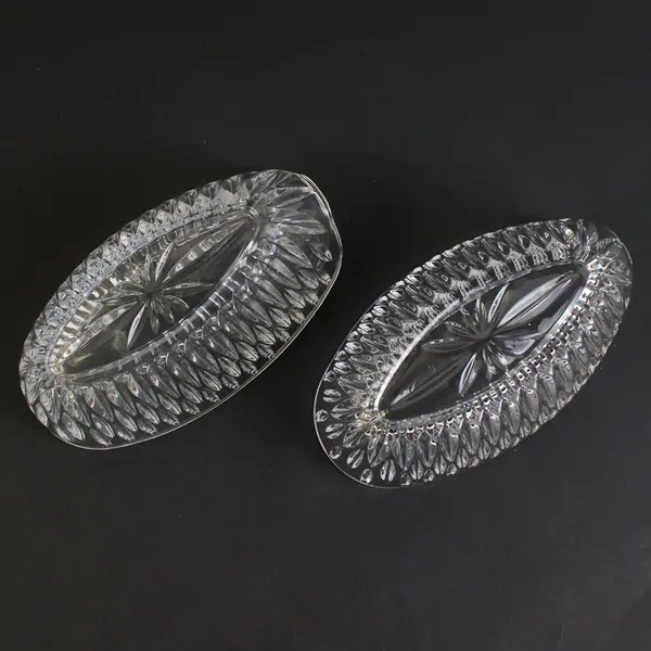 Lot Of 2 Princess House Highlights Pattern Clear Glass Spoon Holder 5.5" Long