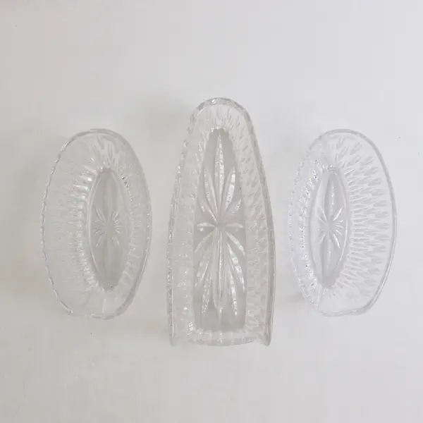 Lot Of 3 Princess House Highlights Pattern Clear Glass 2 Spoon & 1 Knife Holder