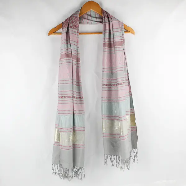 Women's Multicolor Striped Boho Elephant Design Fringed Scarf 27" x 68"