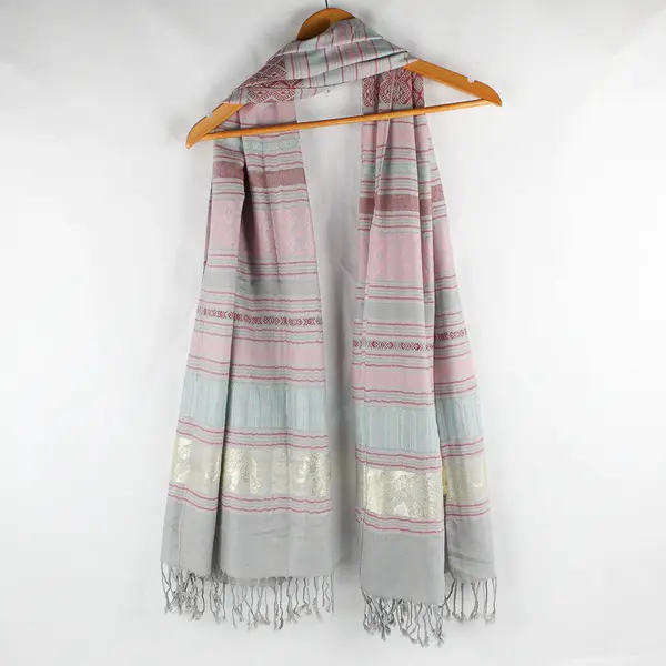 Women's Multicolor Striped Boho Elephant Design Fringed Scarf 27" x 68"