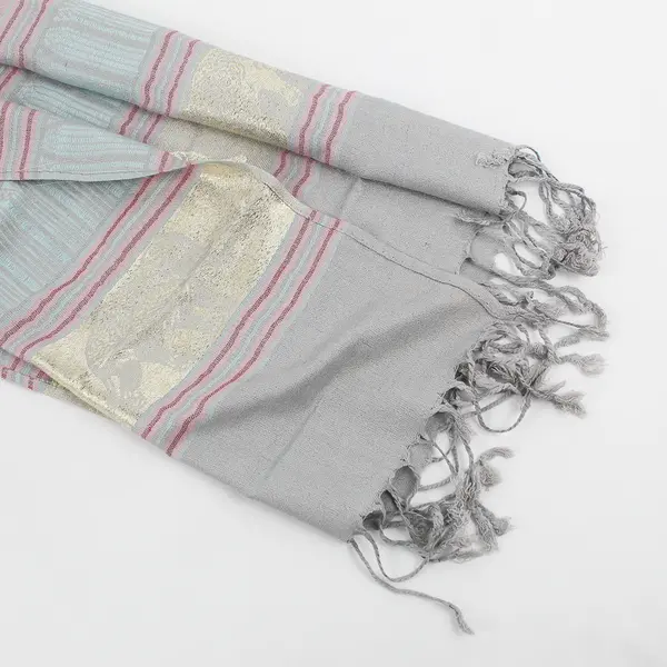 Women's Multicolor Striped Boho Elephant Design Fringed Scarf 27" x 68"