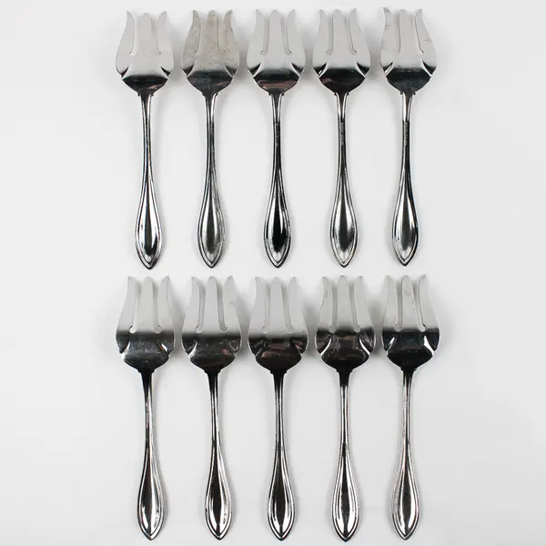 Lot of 10 Oneida Silver Arbor Meat Forks Stainless Flatware