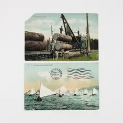 Lot Of 2 Vintage Oregon Color Postcards Logging Fishing McMinnville Postmarks