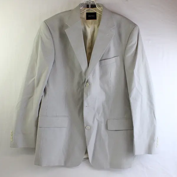 Nautica Men's 44L White & Gray Modern Fit Pinstripe Suit Jacket