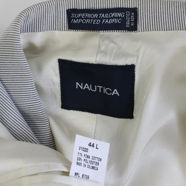 Nautica Men's 44L White & Gray Modern Fit Pinstripe Suit Jacket
