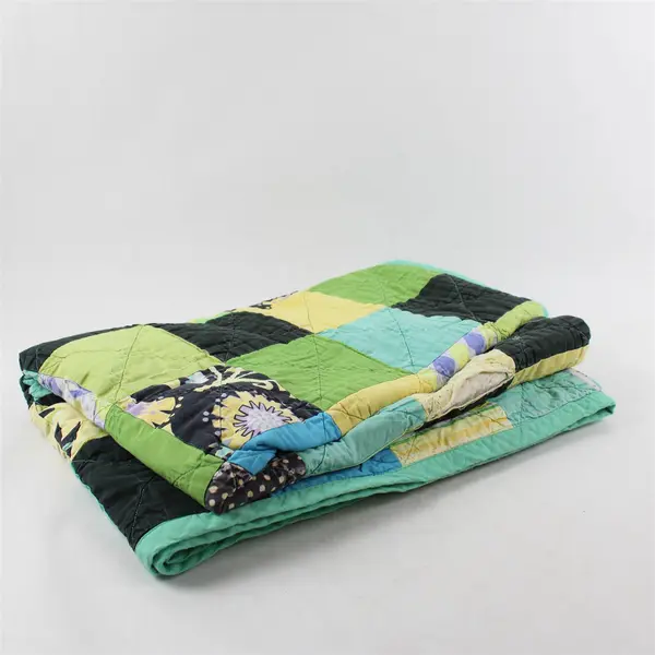 Unbranded Handmade Green/Yellow Quilt Throw Blanket 48.5" x 78"