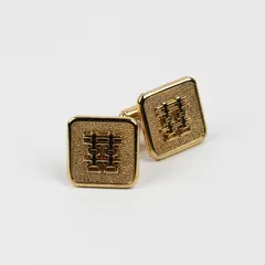 Vintage Gold Tone Square Cufflinks Asian inspired "Double Happiness " on Back