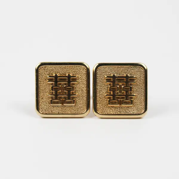Vintage Gold Tone Square Cufflinks Asian inspired "Double Happiness " on Back