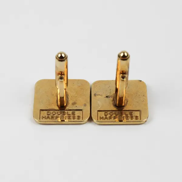 Vintage Gold Tone Square Cufflinks Asian inspired "Double Happiness " on Back