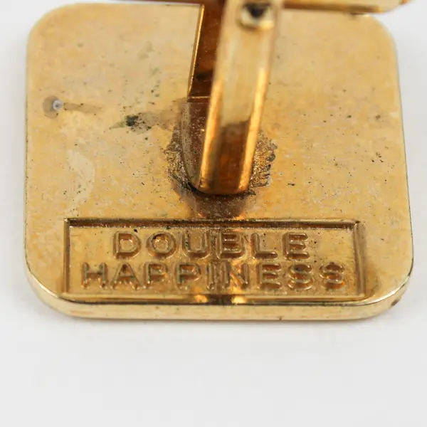 Vintage Gold Tone Square Cufflinks Asian inspired "Double Happiness " on Back