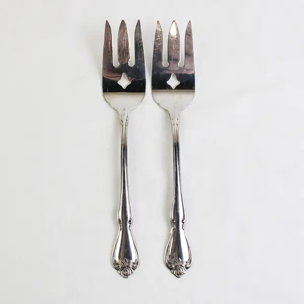 Lot of 2 Oneida Arbor Rose-True Rose Serving Forks Cold Meat Stainless Flatware