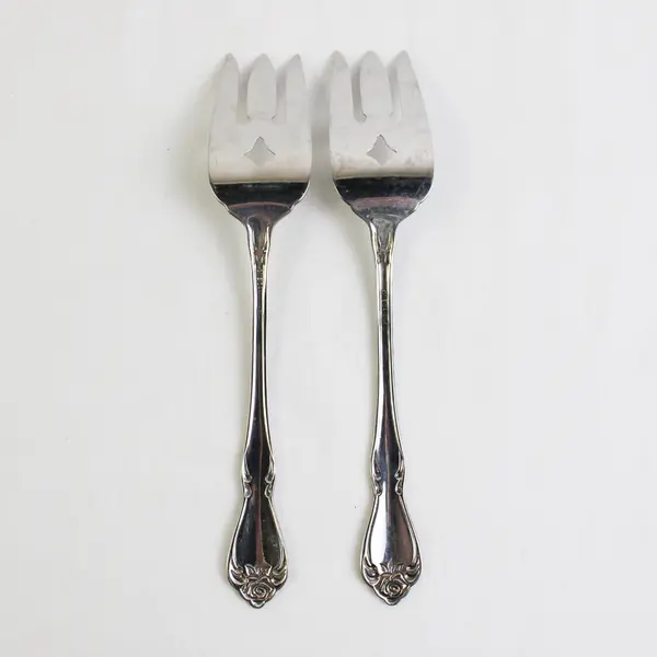 Lot of 2 Oneida Arbor Rose-True Rose Serving Forks Cold Meat Stainless Flatware