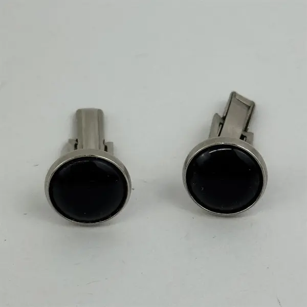 Pair of Men's Black & Silver Tone Circular Cufflinks
