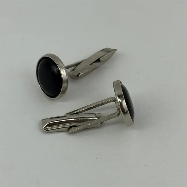 Pair of Men's Black & Silver Tone Circular Cufflinks
