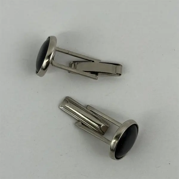 Pair of Men's Black & Silver Tone Circular Cufflinks