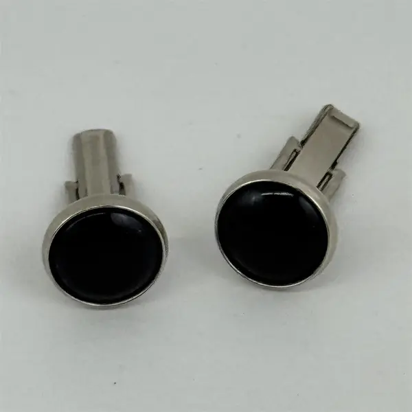 Pair of Men's Black & Silver Tone Circular Cufflinks