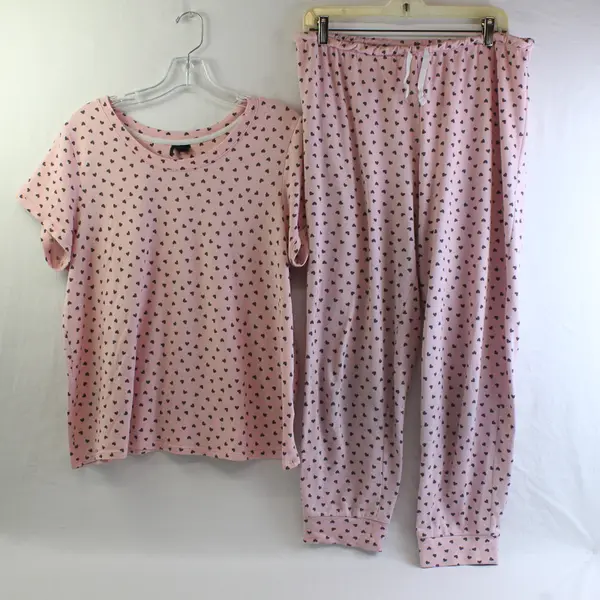 Kensie Women's L Pink & Black Hearts Matching Pajama Set Shirt and Jogger Pant