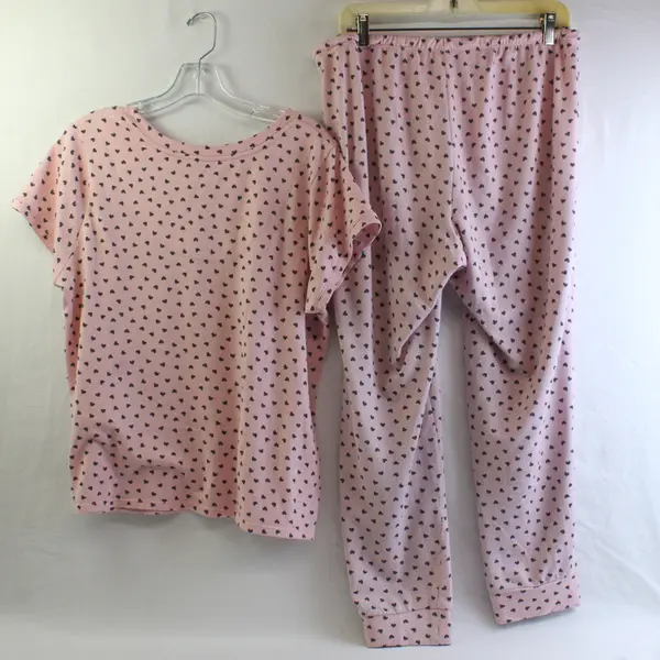 Kensie Women's L Pink & Black Hearts Matching Pajama Set Shirt and Jogger Pant