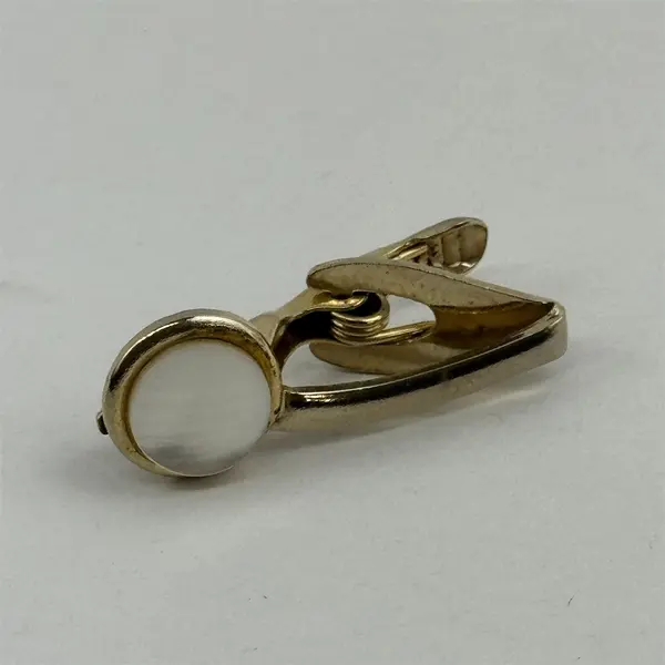 Two Small Misc. Men's Neck Tie Clips, 1 gold tone one and 1  silver/ivory tone 