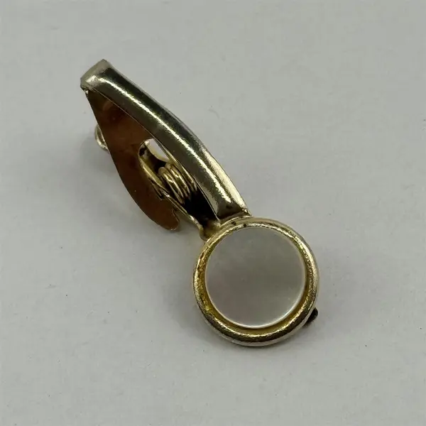 Two Small Misc. Men's Neck Tie Clips, 1 gold tone one and 1  silver/ivory tone 