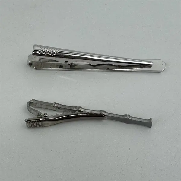 Pair of Men's Long Silver Tone Neck Tie Pins, 3.8 Length