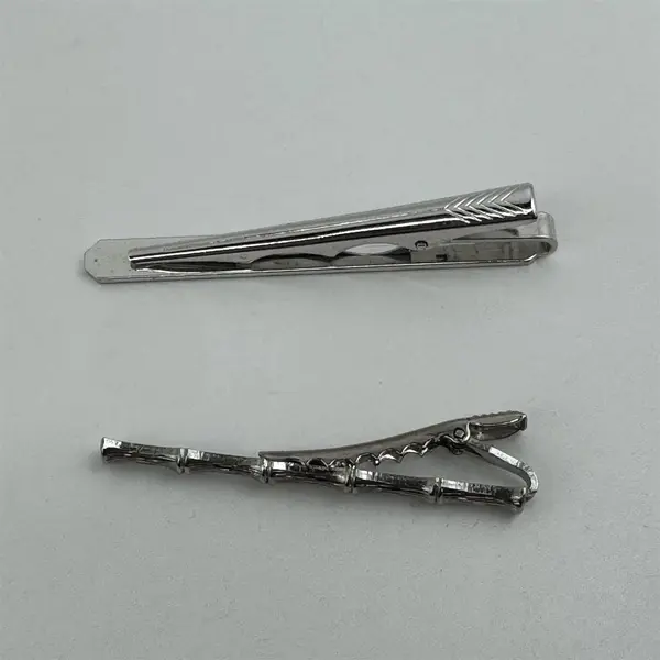 Pair of Men's Long Silver Tone Neck Tie Pins, 3.8 Length