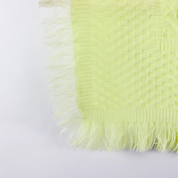 1960's Vintage BabyCrest Yellow Acrylic Waffle Knit Baby Blanket w/Fringe