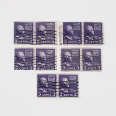 Lot Of 5 Thomas Jefferson 3c Stamp Pairs Used Canceled 1938 Prexies