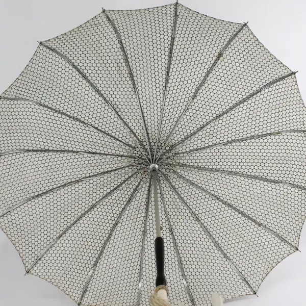 MCM PK Polan Katz Umbrella W/ Carved Vine Pattern Handle Beige dots On Gray