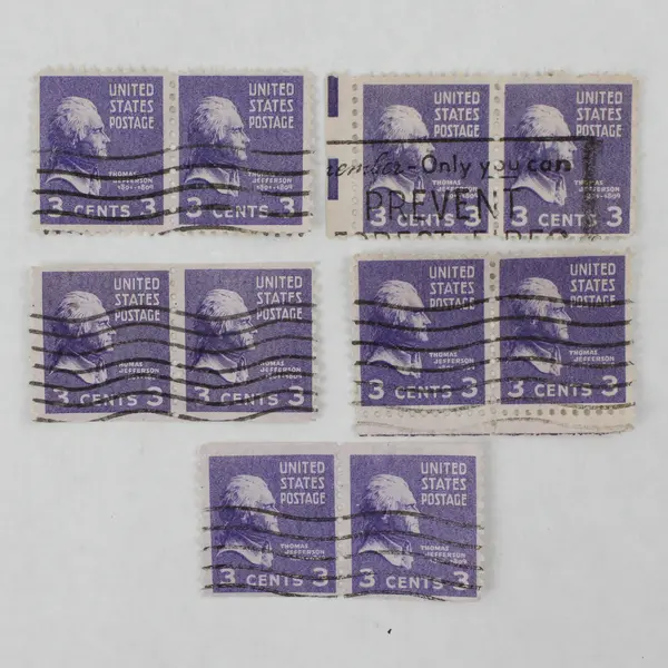Lot Of 5 Thomas Jefferson 3c Stamp Pairs Used Canceled Prexies 1938 