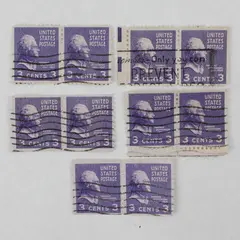 Lot Of 5 Thomas Jefferson 3c Stamp Pairs Used Canceled Prexies 1938 