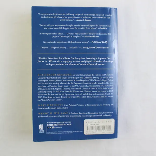 My Own Words SC Book, Ruth Bader Ginsburg 2016