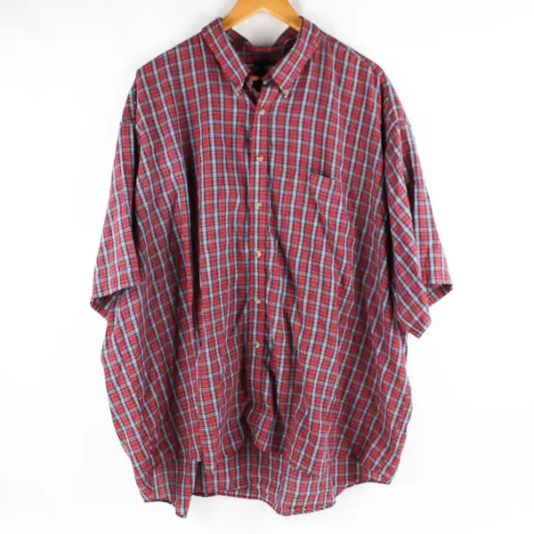 Puritan Red and Blue Plaid Short-Sleeved Button-Down Men's 3XL