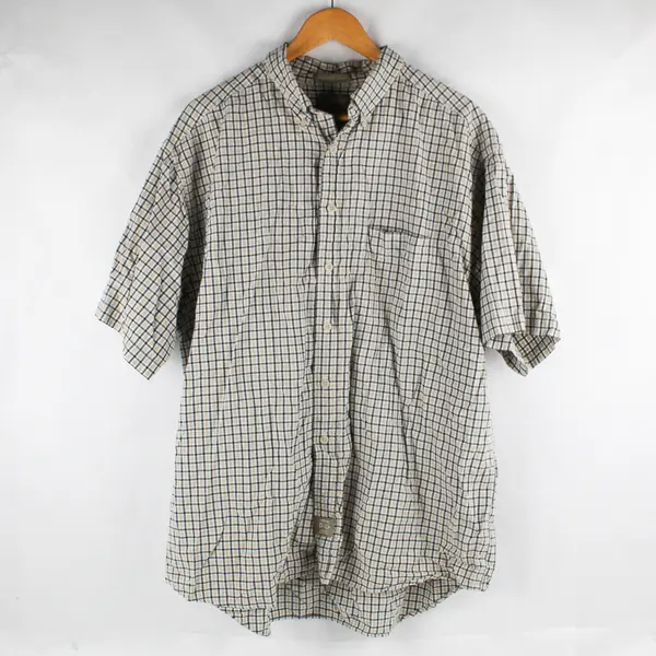 Arrow Dover Oxford Beige Blue Windowpane Short-Sleeved Button-Down Men's 2XL