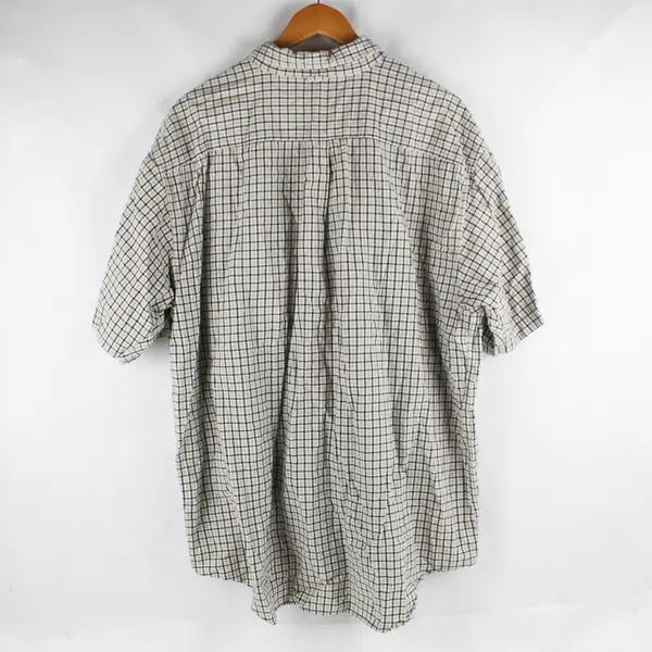 Arrow Dover Oxford Beige Blue Windowpane Short-Sleeved Button-Down Men's 2XL