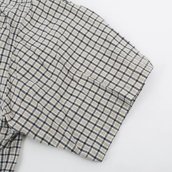 Arrow Dover Oxford Beige Blue Windowpane Short-Sleeved Button-Down Men's 2XL