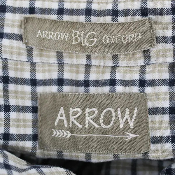 Arrow Dover Oxford Beige Blue Windowpane Short-Sleeved Button-Down Men's 2XL