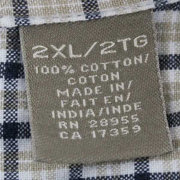 Arrow Dover Oxford Beige Blue Windowpane Short-Sleeved Button-Down Men's 2XL