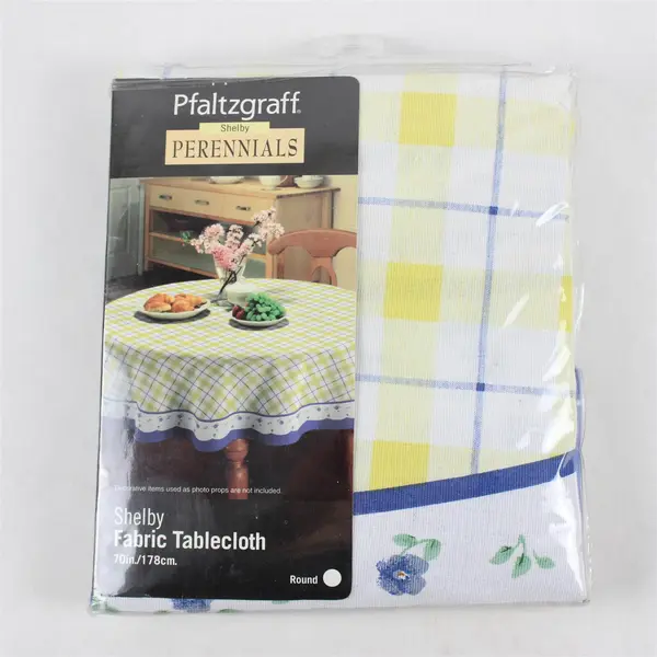 Pfaltzgraff Shelby Perennials Fabric Round Tablecloth 100% Cotton 70" Diameter