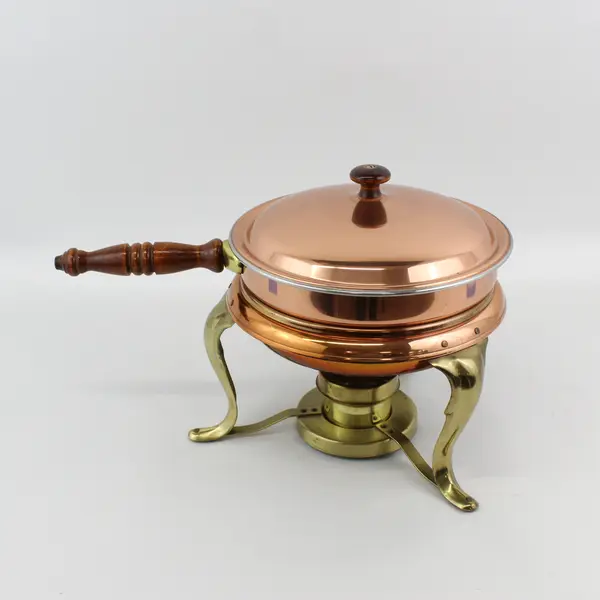 MCM Vintage Copper And Brass Chafing Dish With Stand And Sterno Pot