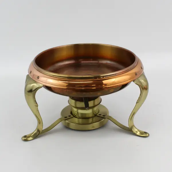 MCM Vintage Copper And Brass Chafing Dish With Stand And Sterno Pot