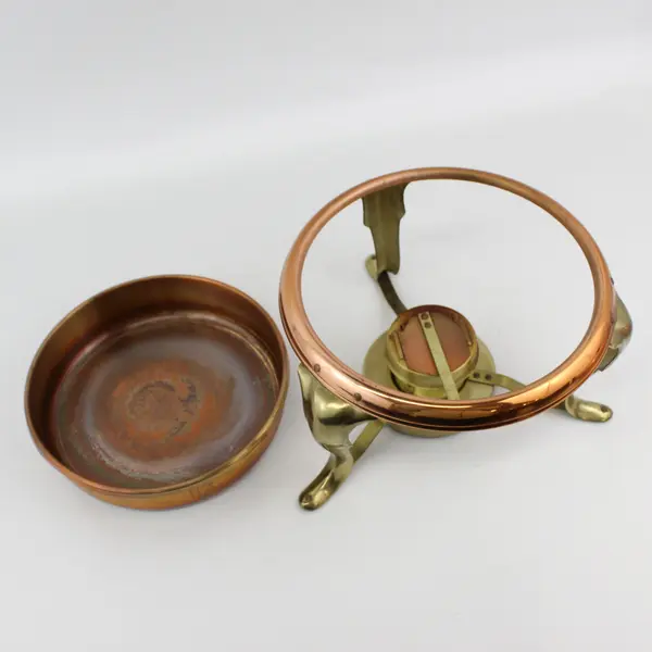 MCM Vintage Copper And Brass Chafing Dish With Stand And Sterno Pot