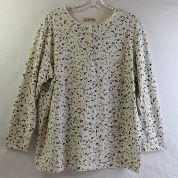 Vintage L.A. Blues Women's 14/16W Off-White w/ Leaf Decals Sleep Shirt