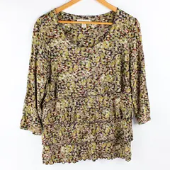 Coldwater Creek Women's M Green Multicolor Abstract Layered 1/2 Sleeve Blouse