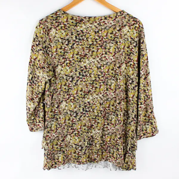 Coldwater Creek Women's M Green Multicolor Abstract Layered 1/2 Sleeve Blouse